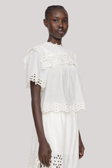Sea Ny - Leila Eyelet Short Sleeve Top - WHITE