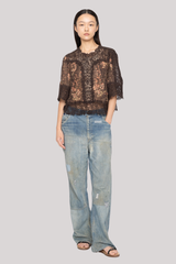 Sea Ny - Luisa print Short Sleeve Top - BROWN
