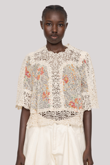 Sea Ny - Luisa print Short Sleeve Top - CREAM