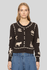 Sea Ny - Margeurite Lace Patch Long Sleeve Cardigan - COFFEE