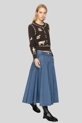 Sea Ny - Margeurite Lace Patch Long Sleeve Cardigan - COFFEE