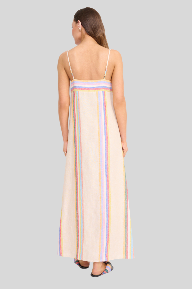 STAUD Laura Linen Dress | Stripe | Size S