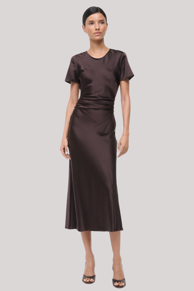 STAUD, Marcel Silk Dress in Earth, Size 0