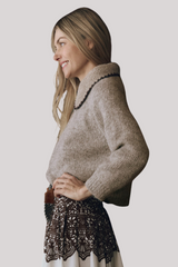 The Great - The Crochet Collar Pullover - OATBROWN