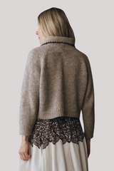 The Great - The Crochet Collar Pullover - OATBROWN