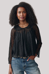 The Great - The Keepsake Lace Collared Top - BLACK