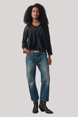The Great - The Keepsake Lace Collared Top - BLACK