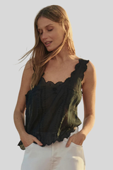 The Great - The Scalloped Eyelet Tank - BLACK
