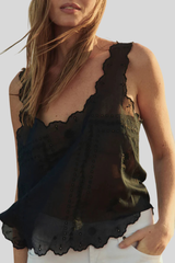 The Great - The Scalloped Eyelet Tank - BLACK