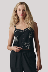 The Great - The Weekend Tank W/ Hanky Embroidery - BLACK