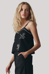 The Great - The Weekend Tank W/ Hanky Embroidery - BLACK
