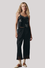 The Great - The Weekend Tank W/ Hanky Embroidery - BLACK
