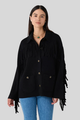 The Great - The Western Fringe Sweater Jacket - BLACK