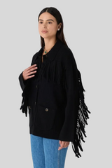 The Great - The Western Fringe Sweater Jacket - BLACK