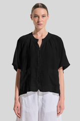 Transit - Lines T-Shirt With Cap Sleeves - BLACK