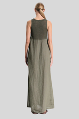 Transit - Long Sleeveless Linen Dress - GREEN