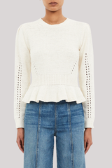 Ulla Johnson - Aurelie Long Sleeve Peplum Pullover - COWRIE