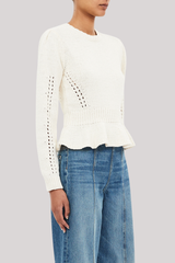 Ulla Johnson - Aurelie Long Sleeve Peplum Pullover - COWRIE