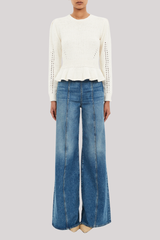 Ulla Johnson - Aurelie Long Sleeve Peplum Pullover - COWRIE