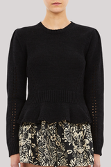 Ulla Johnson - Aurelie Long Sleeve Peplum Pullover - NOIR