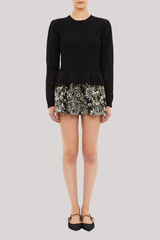 Ulla Johnson - Aurelie Long Sleeve Peplum Pullover - NOIR