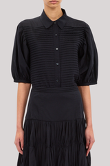 Ulla Johnson - Cordelia Short Sleeve Button Up Top - NOIR
