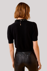Ulla Johnson - Liv Embroidered Cashmere Short Sleeve Knit - NOIR