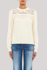 Ulla Johnson - Lucette Long Sleeve Pullover With Crochet - COWRIE