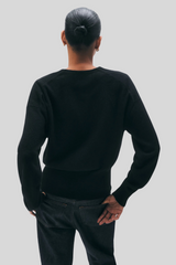 White + Warren - Cashmere Deep V Cardigan - BLACK