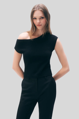 White + Warren - Cashmere Off Shoulder Top - BLACK
