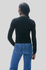 White + Warren - Cashmere Slim Stretch Crewneck - BLACK