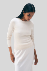 White + Warren - Cashmere Slim Stretch Crewneck - SFTWHITE