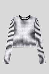 White + Warren - Cashmere Striped Pointelle Top - SFTWHTBL
