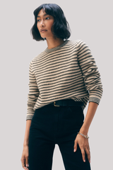 White + Warren - Cashmere Textured Stripe Crewneck - NEUTCOMB