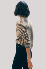 White + Warren - Cashmere Textured Stripe Crewneck - NEUTCOMB