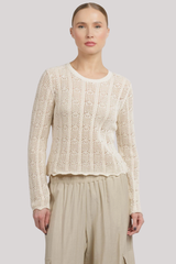 White + Warren - Cotton Crochet Crewneck - CREAM