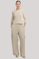 White + Warren - Cotton Crochet Crewneck - CREAM