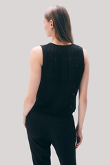 White + Warren - Cotton Pointelle Tank Top - BLACK