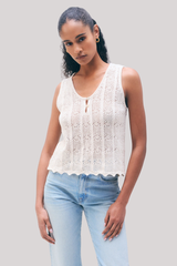 White + Warren - Cotton Pointelle Tank Top - CREAM