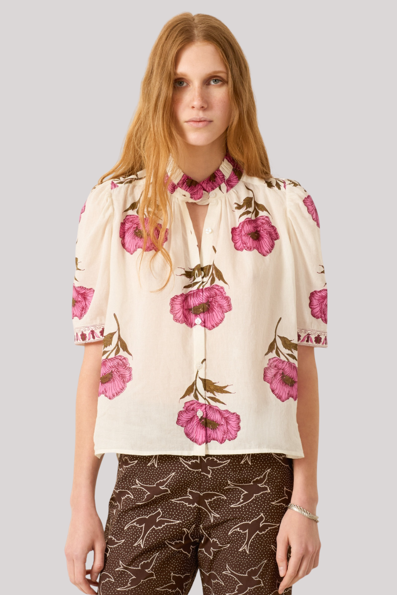 POPPYフラワープリント クロップドシャツ Alix of Bohemia - Winn Fuchsia Poppy Shirt
