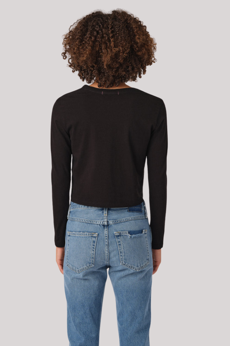 Amo - Linen Long Sleeve Babe Tee - BLACK