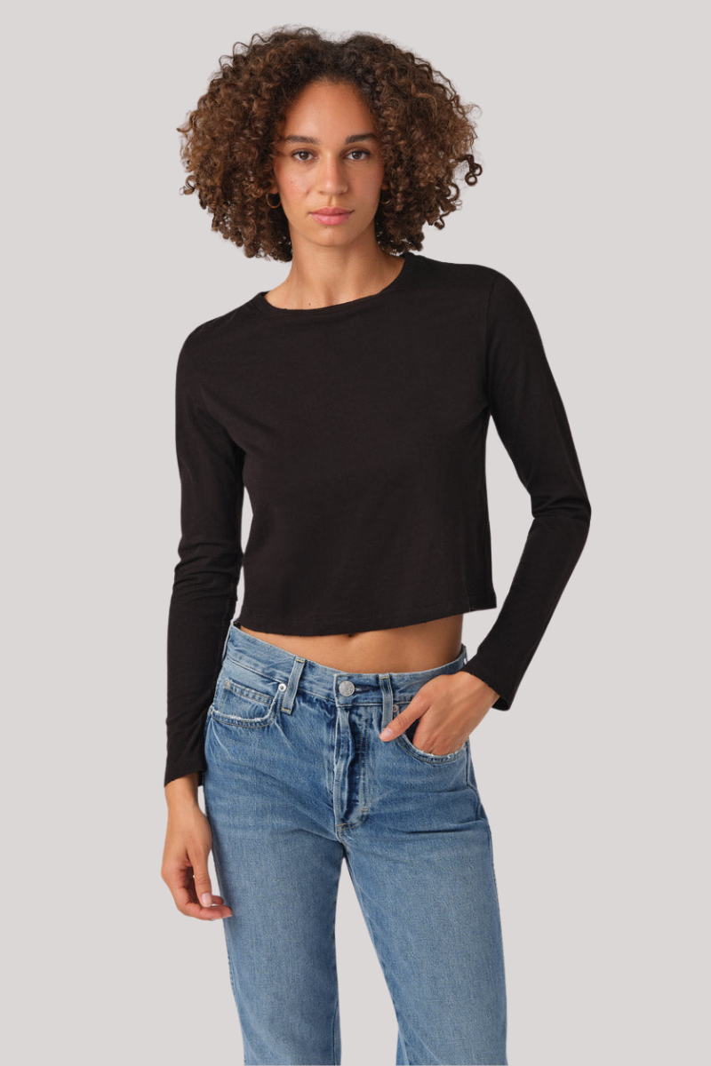Amo - Linen Long Sleeve Babe Tee - BLACK