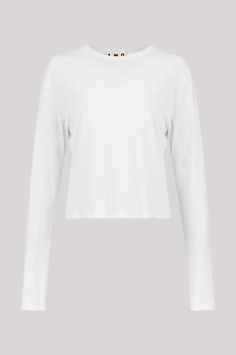 Amo - Linen Long Sleeve Babe Tee - WHITE