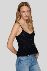 Autumn Cashmere - Button Front Pointelle Cami Tank - NAVY