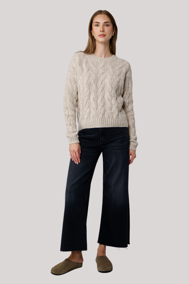 Autumn Cashmere - Cable Crew Neck Sweater - SUGARCAN