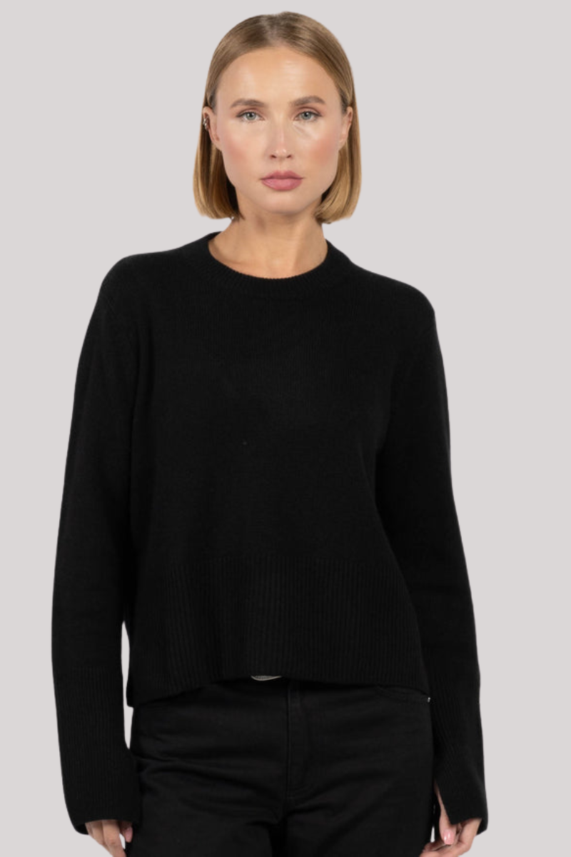 Autumn Cashmere - Cropped Boxy Crew With Slits - BLACK