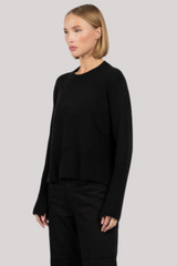 Autumn Cashmere - Cropped Boxy Crew With Slits - BLACK