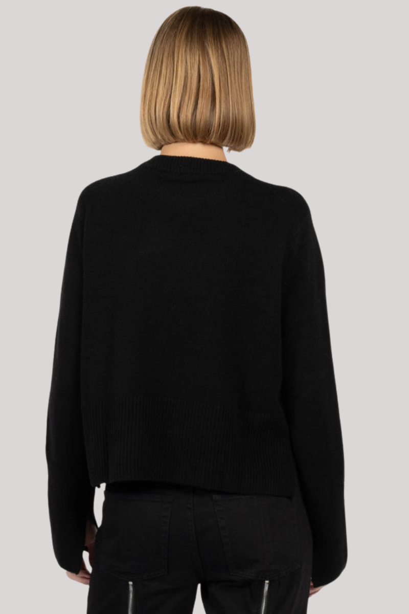 Autumn Cashmere - Cropped Boxy Crew With Slits - BLACK