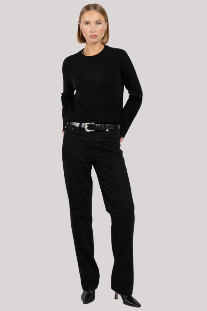 Autumn Cashmere - Cropped Boxy Crew With Slits - BLACK