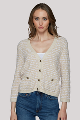 Autumn Cashmere - Cropped Texture Stitch V-Neck Jacket  - NATCOMBO